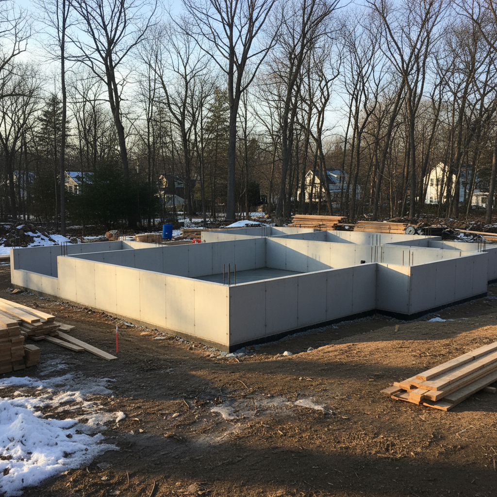 Completed concrete foundations work at a residential property in Weston, MA