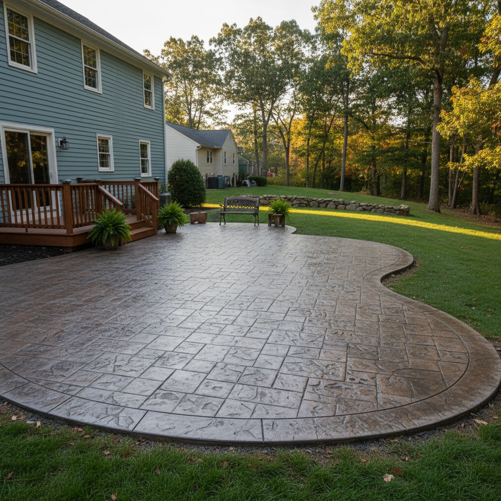 Completed stamped concrete work at a residential property in Worcester, MA