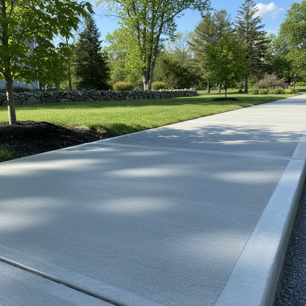 Completed concrete sidewalks work at a residential property in Needham, MA