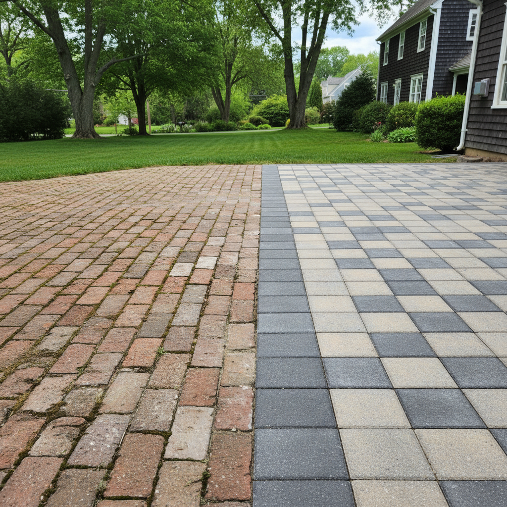 Completed paver installation work at a residential property in Newton, MA