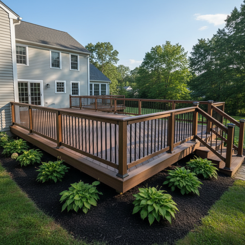 Completed deck railing installation work at a residential property in Medford, MA