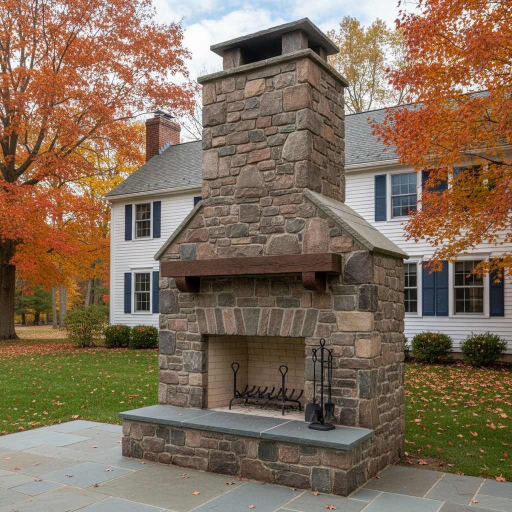 Completed fireplace construction work at a residential property in Needham, MA