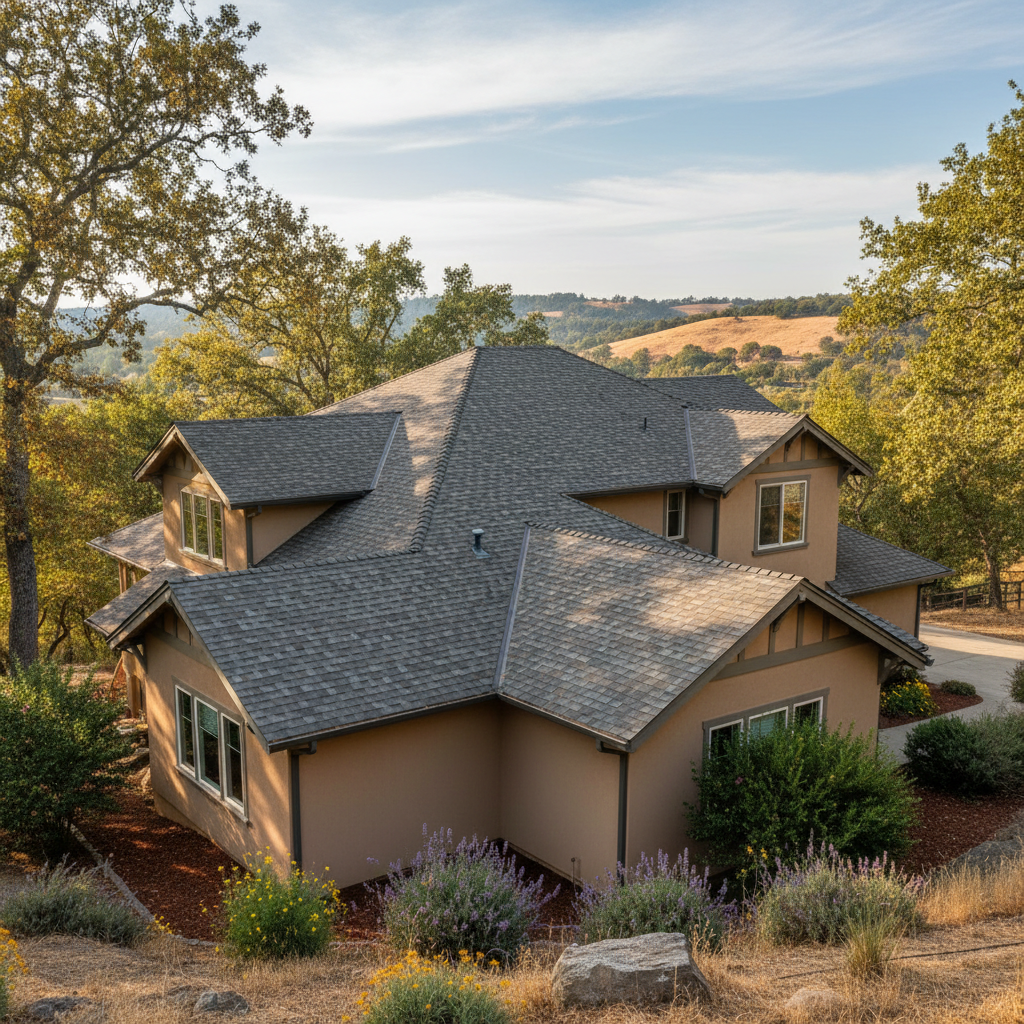 Completed roof installation work at a residential property in Folsom, CA