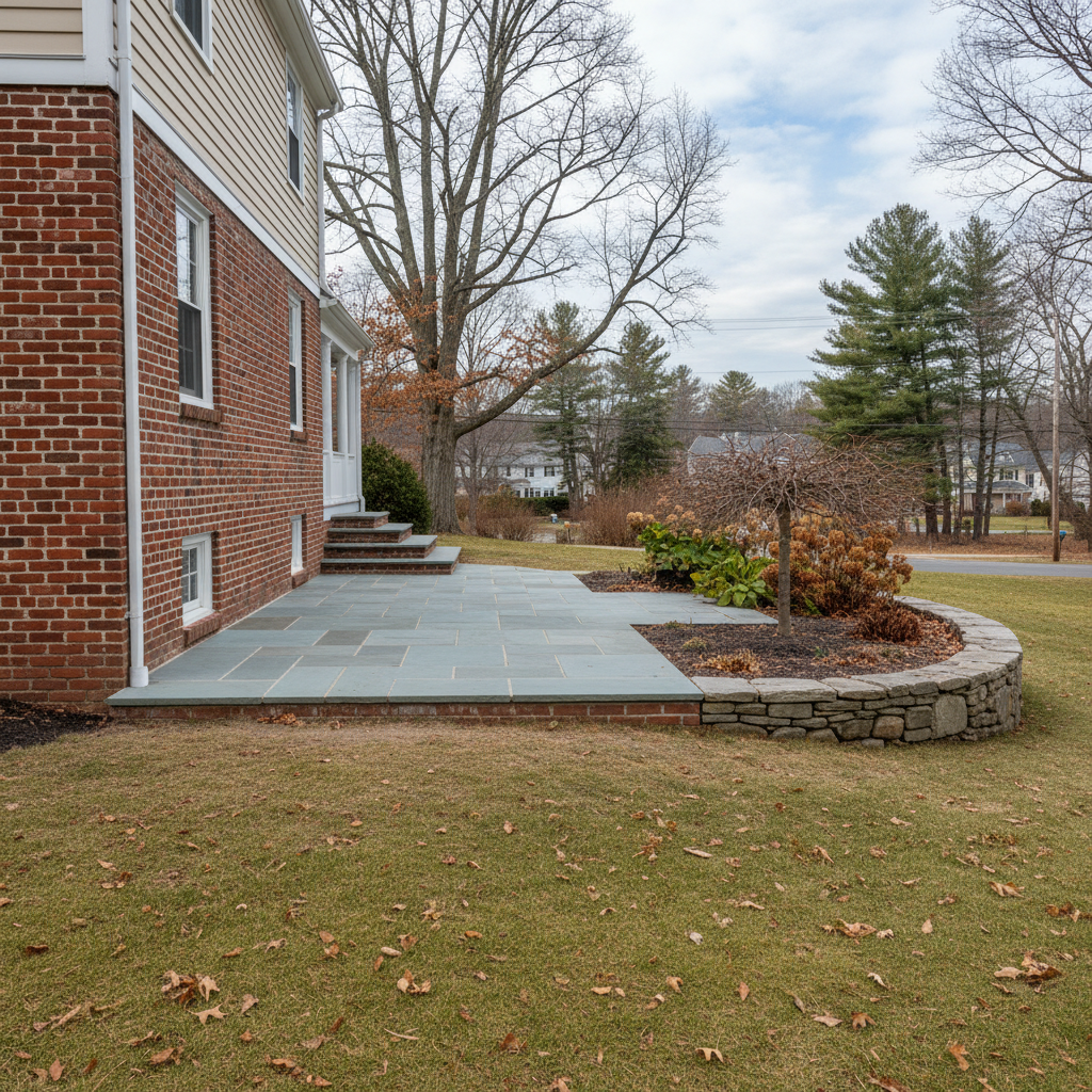 Completed masonry restoration work at a residential property in Newton, MA