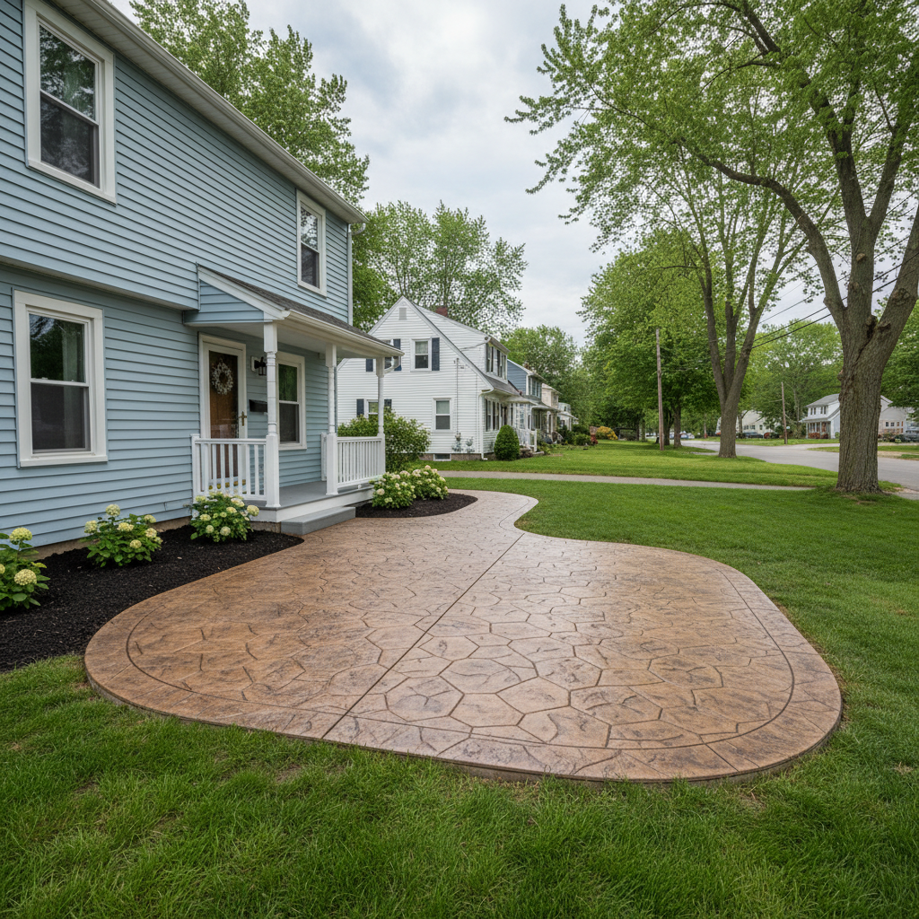 Completed stamped concrete work at a residential property in Worcester, MA