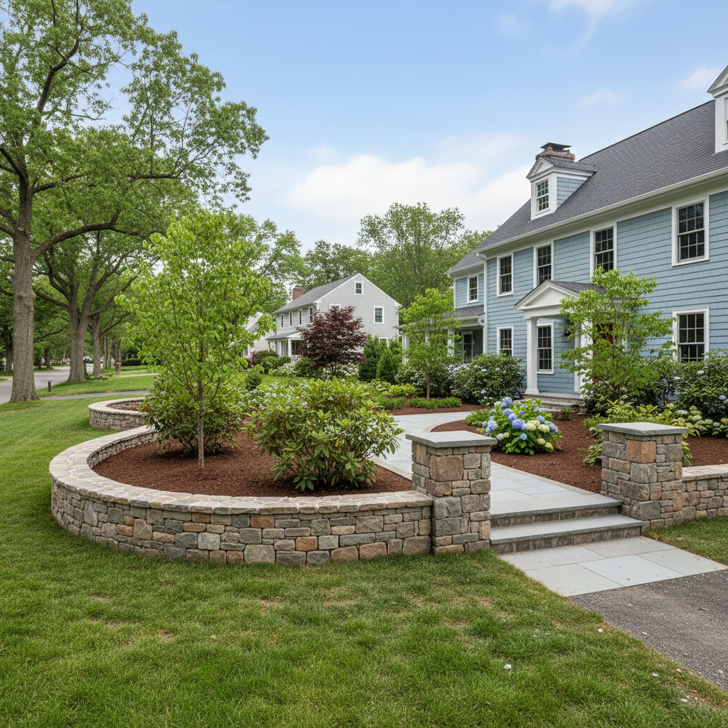 Completed stone masonry work at a residential property in Wellesley, MA