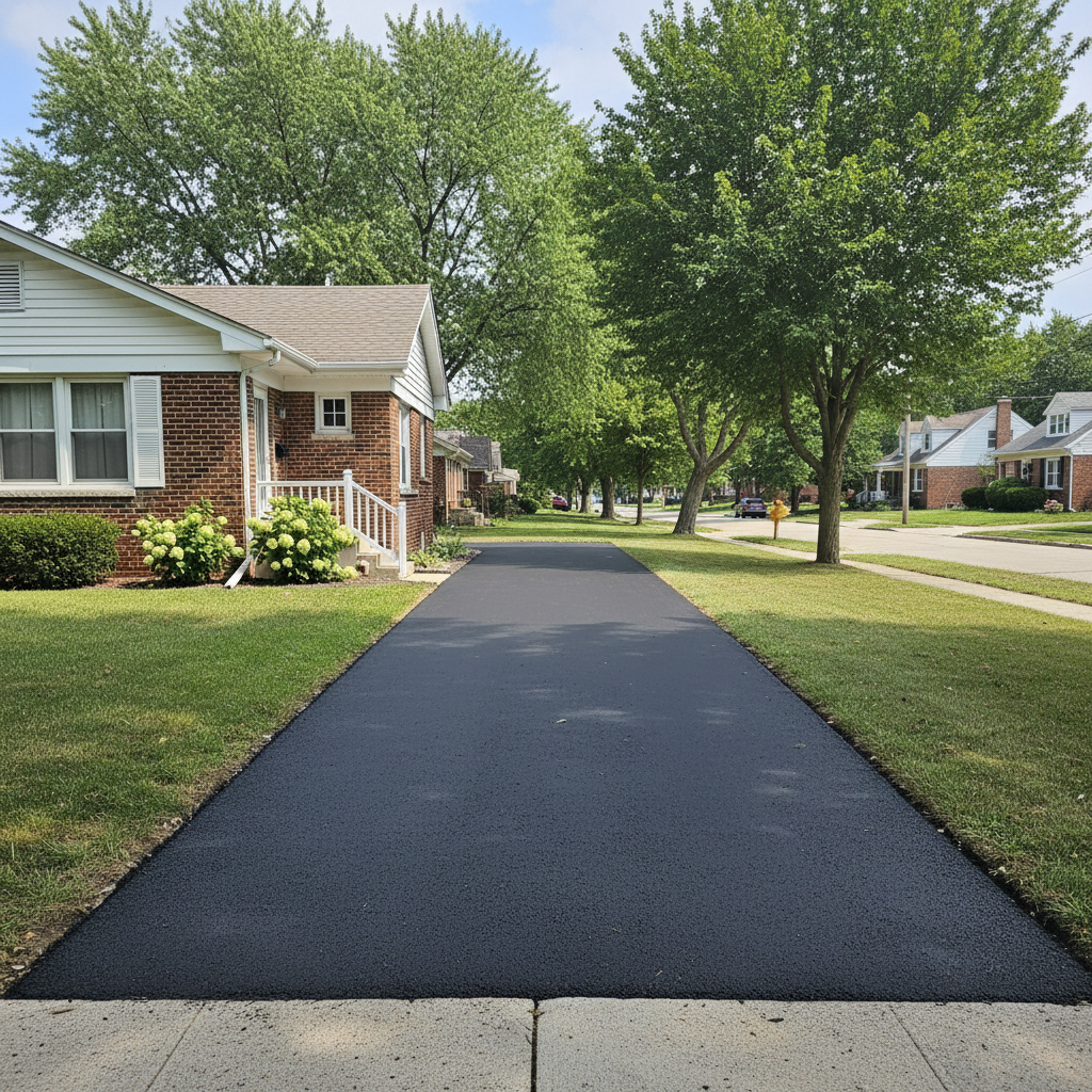 Completed asphalt paving work at a residential property in Detroit, MI
