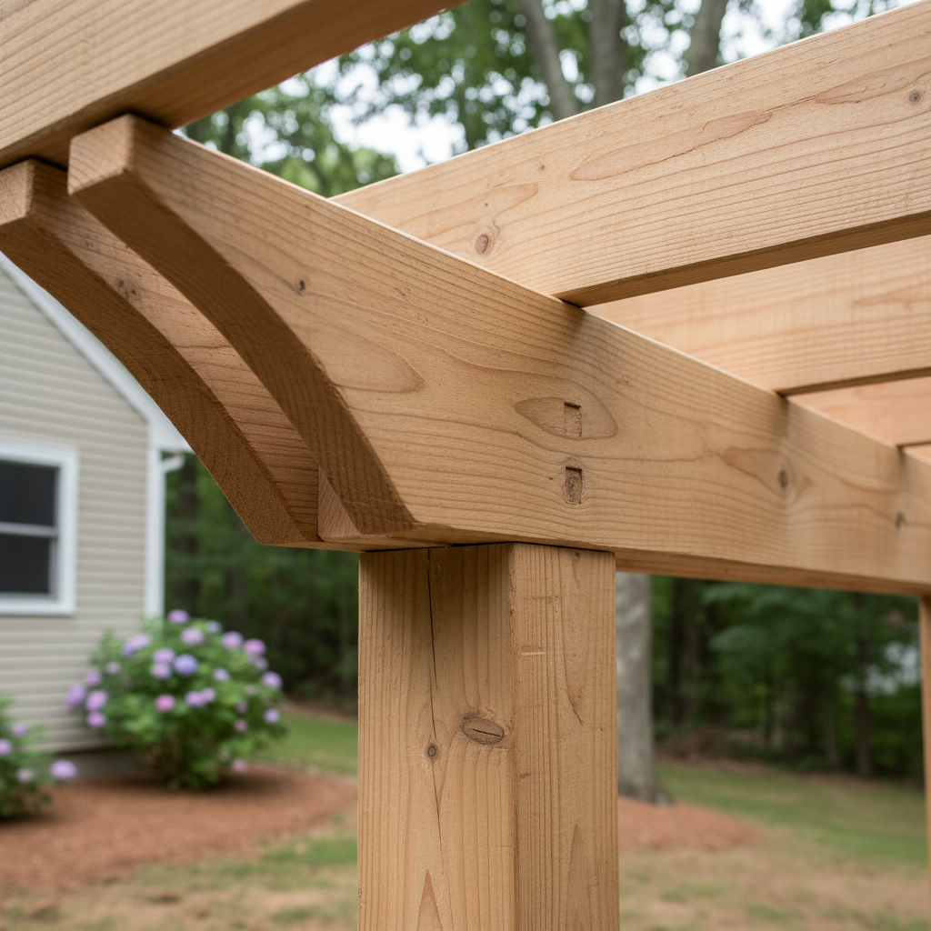 Completed pergola construction work at a residential property in Medford, MA