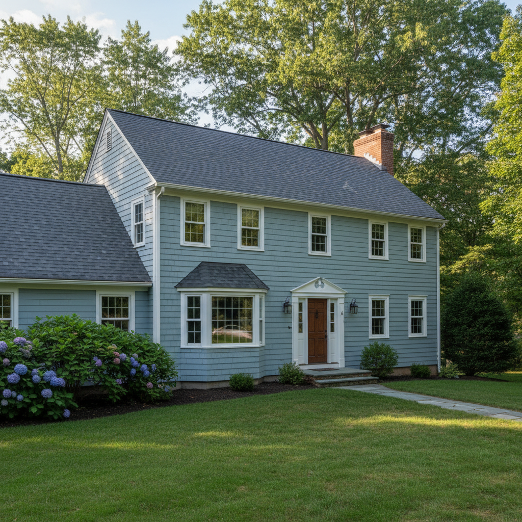 Completed roof repair work at a residential property in Lexington, MA