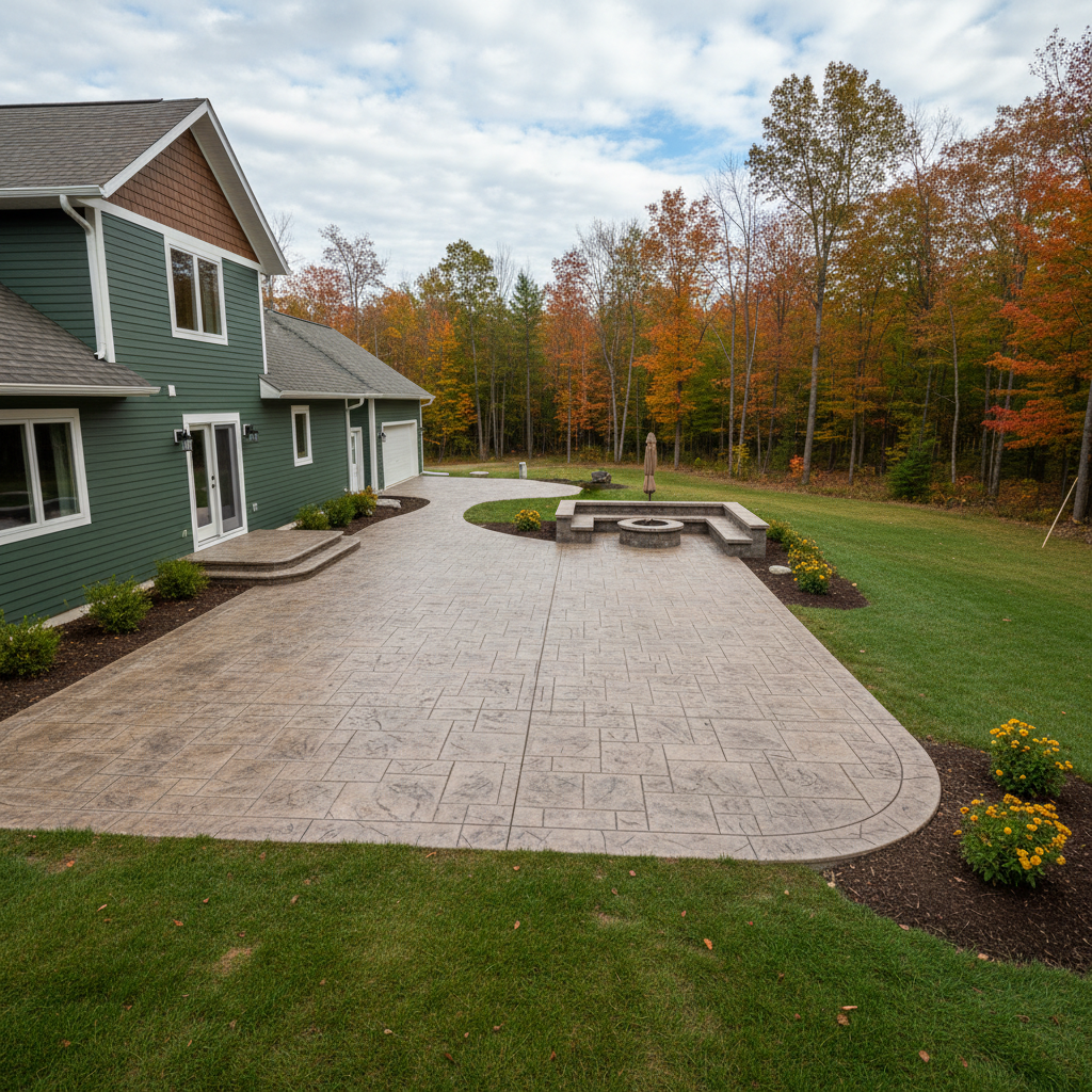 Completed concrete patios work at a residential property in Kingsford, MI