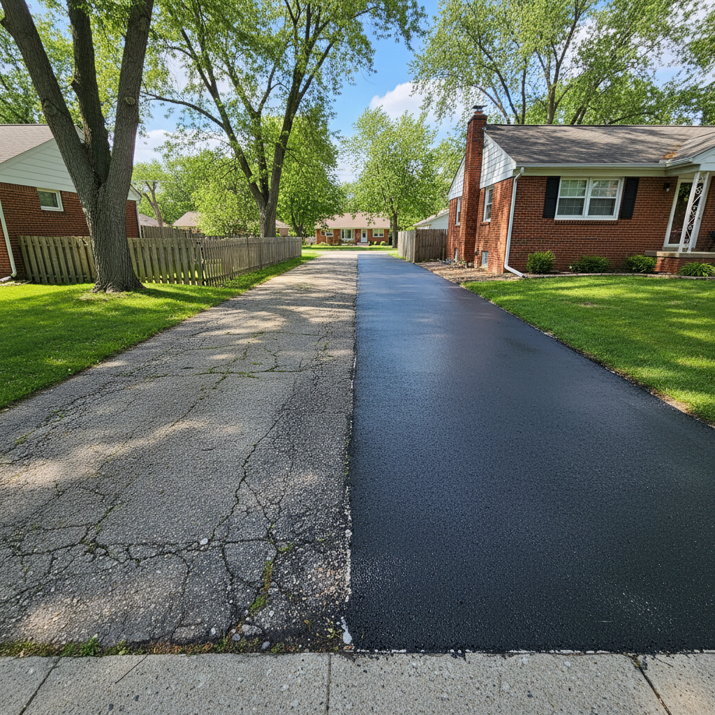 Completed asphalt sealcoating work at a residential property in Detroit, MI