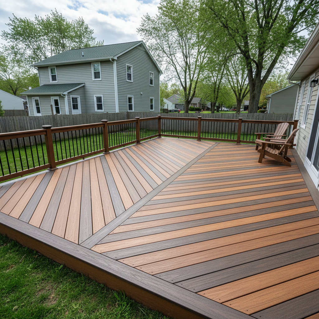 Completed trex decks work at a residential property in Detroit, MI