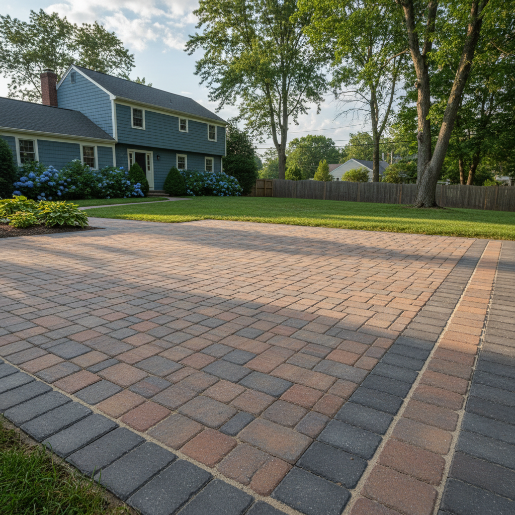 Completed paver installation work at a residential property in Needham, MA