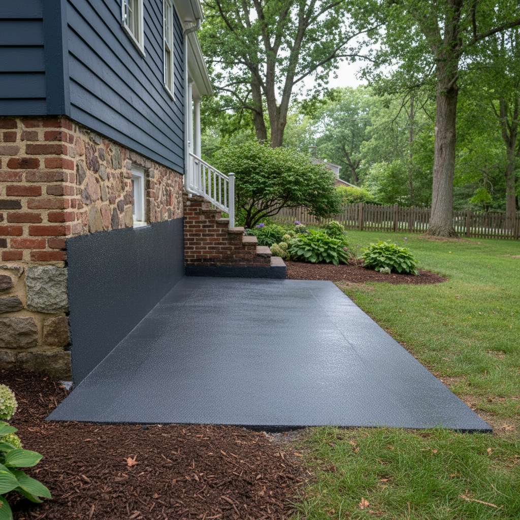 Completed masonry waterproofing work at a residential property in Wellesley, MA