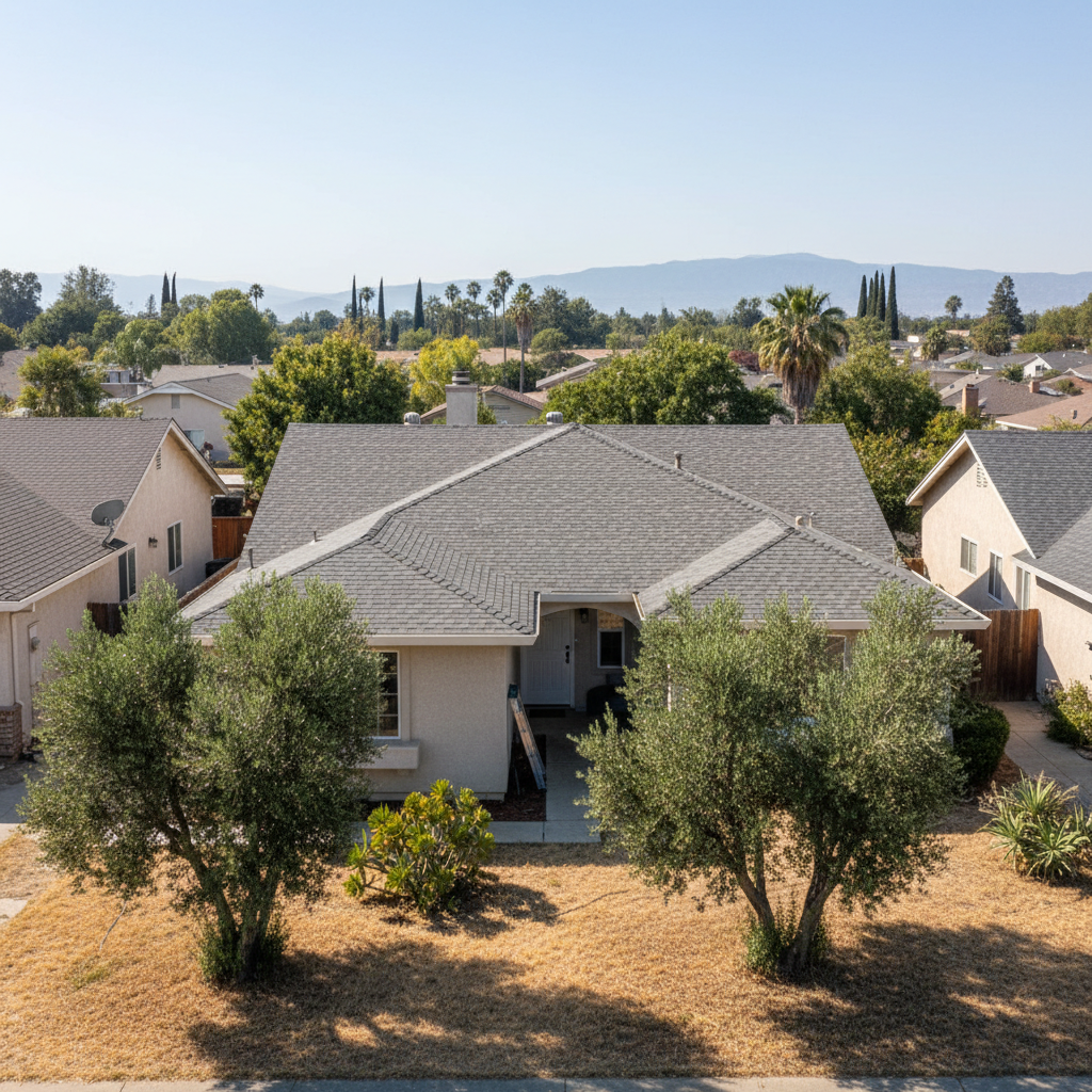 Completed roof repair work at a residential property in Rancho Cordova, CA
