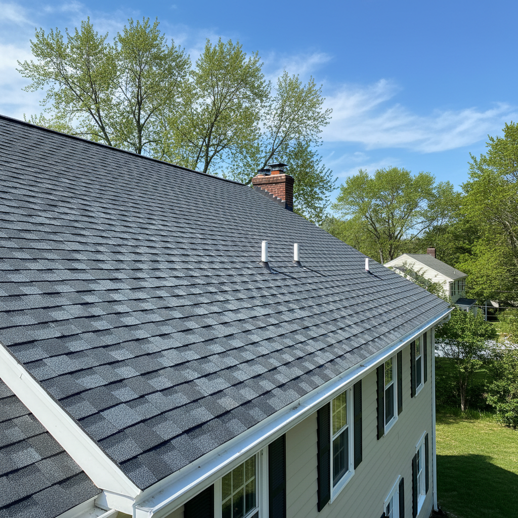 Completed roof installation work at a residential property in Lexington, MA