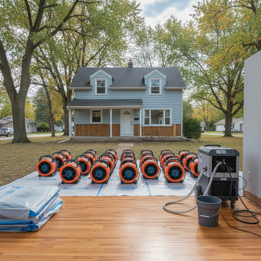 Completed structural drying work at a residential property in Three Rivers, MI