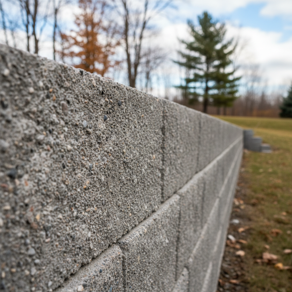 Completed concrete retaining walls work at a residential property in Kingsford, MI