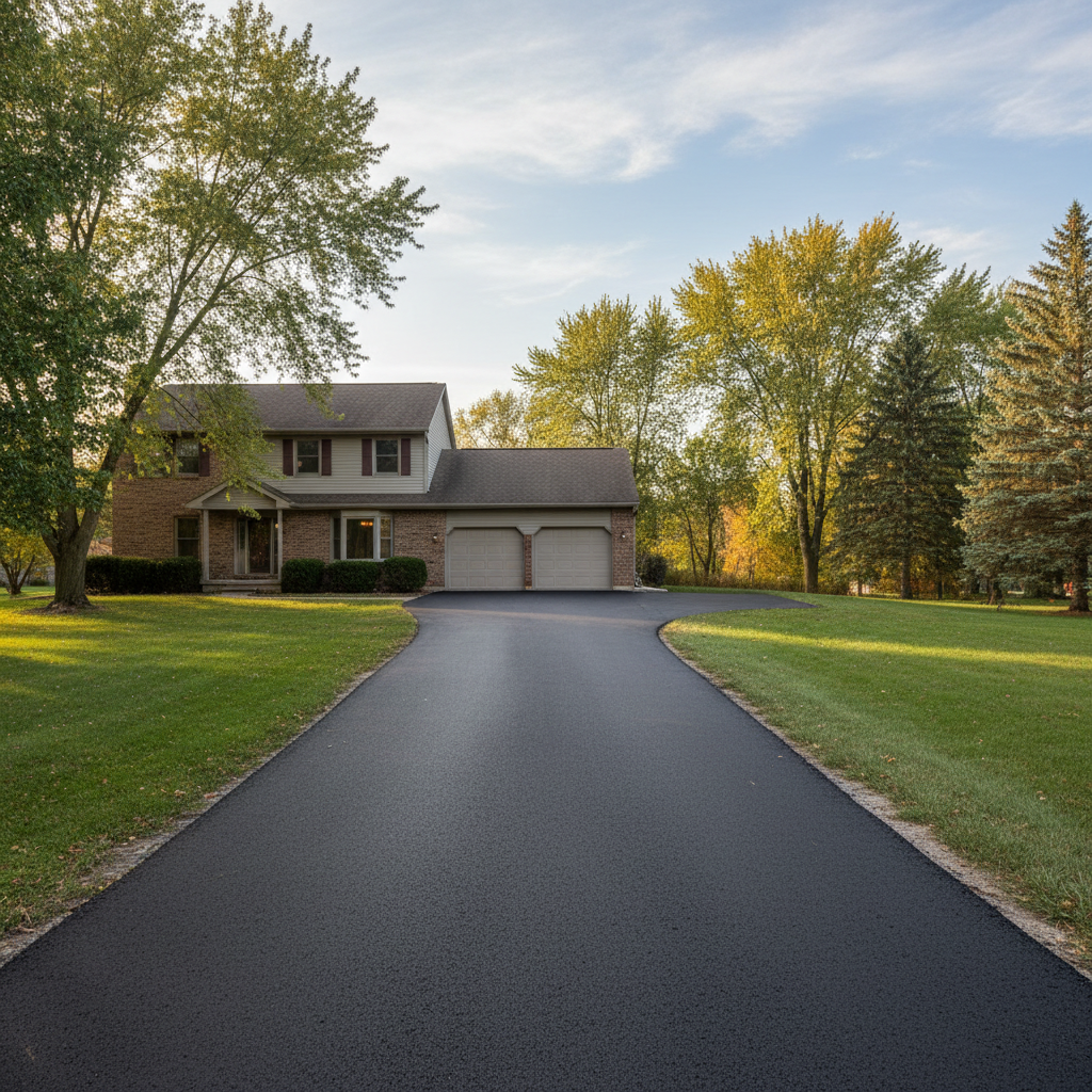 Completed driveway paving work at a residential property in Kalamazoo, MI