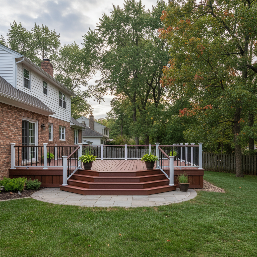 Completed trex decks work at a residential property in Detroit, MI