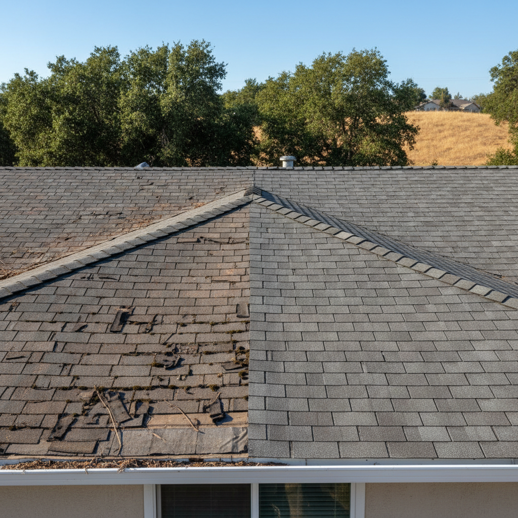 Completed roof replacement work at a residential property in Elk Grove, CA