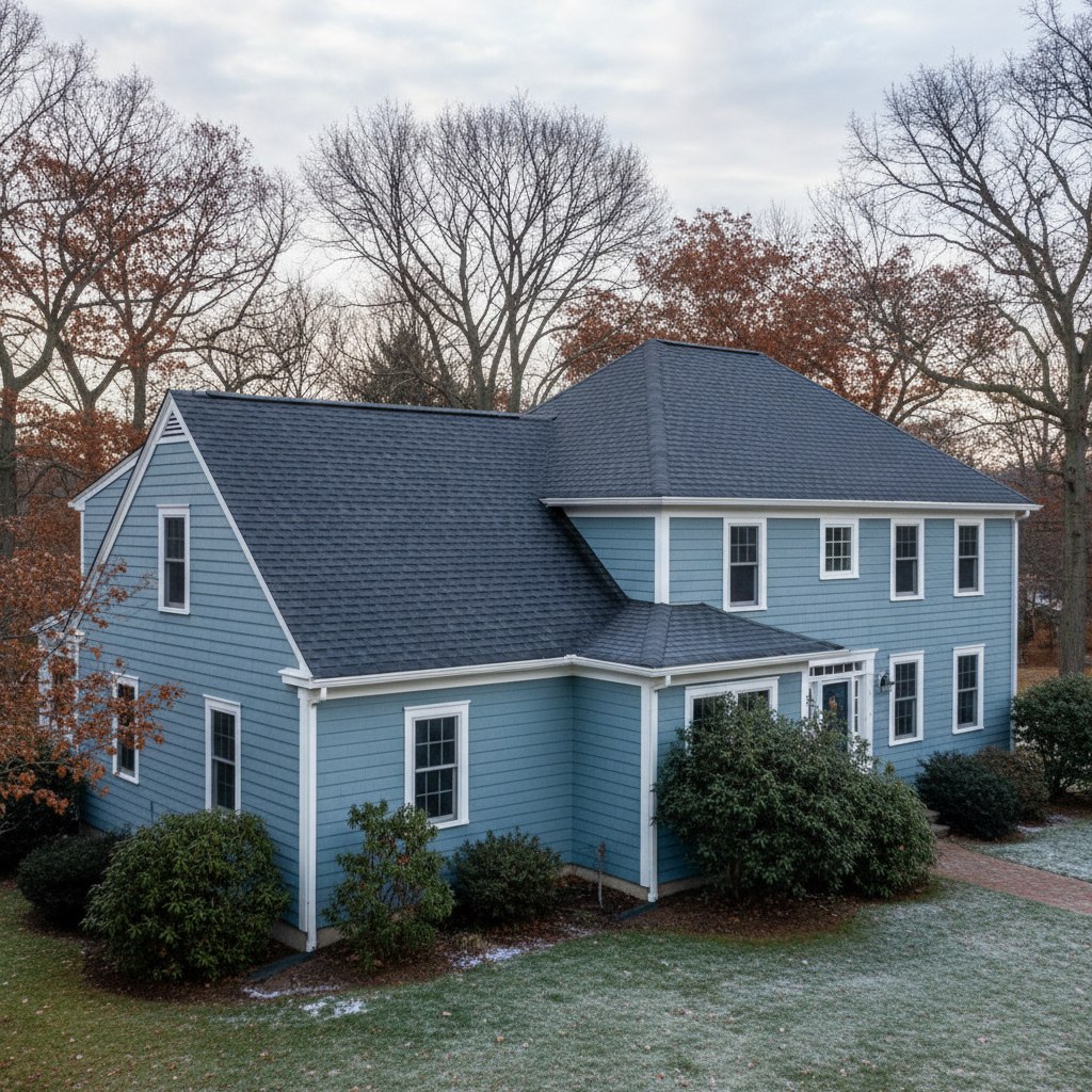 Completed roof repair work at a residential property in Lexington, MA