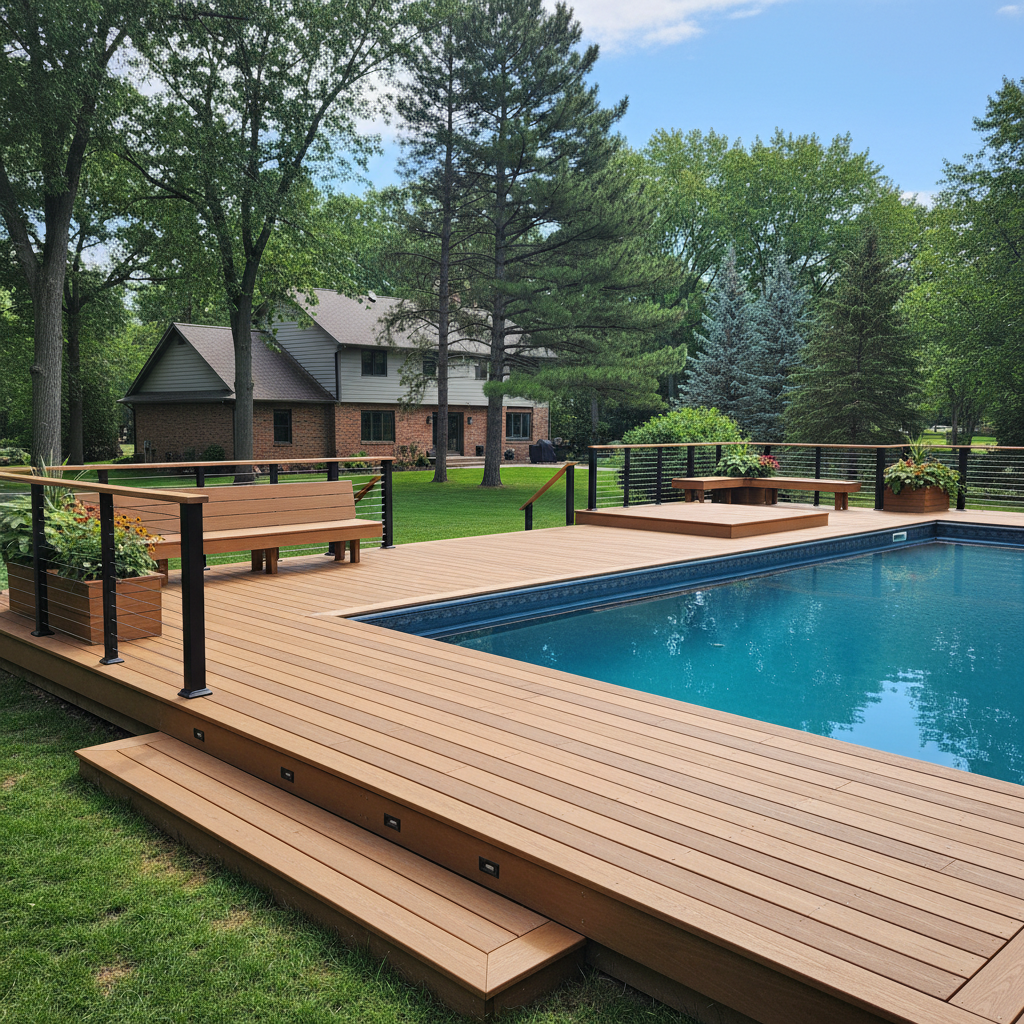 Completed pool decks work at a residential property in North Oaks, MN