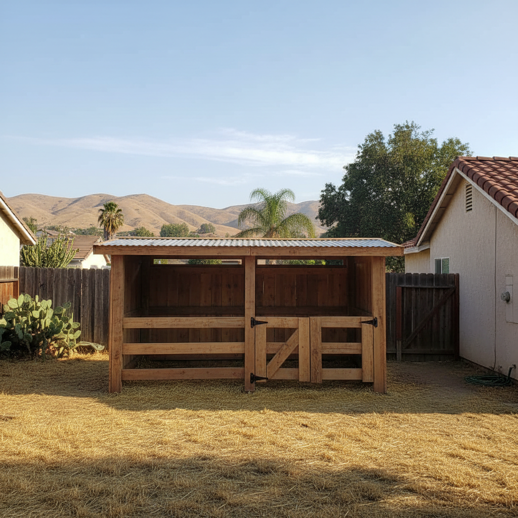 Completed livestock shelters work at a residential property in Pomona, CA