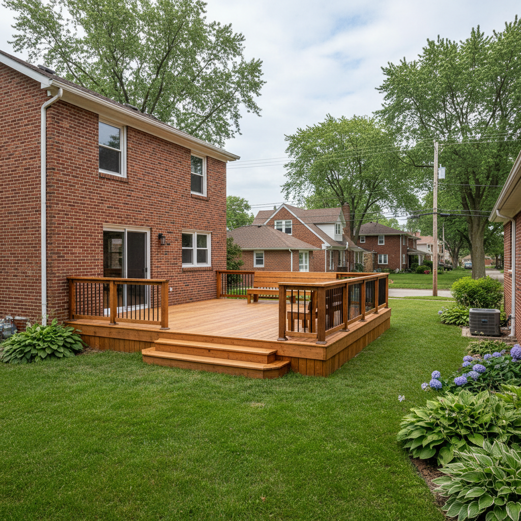 Completed wooden decks work at a residential property in Detroit, MI