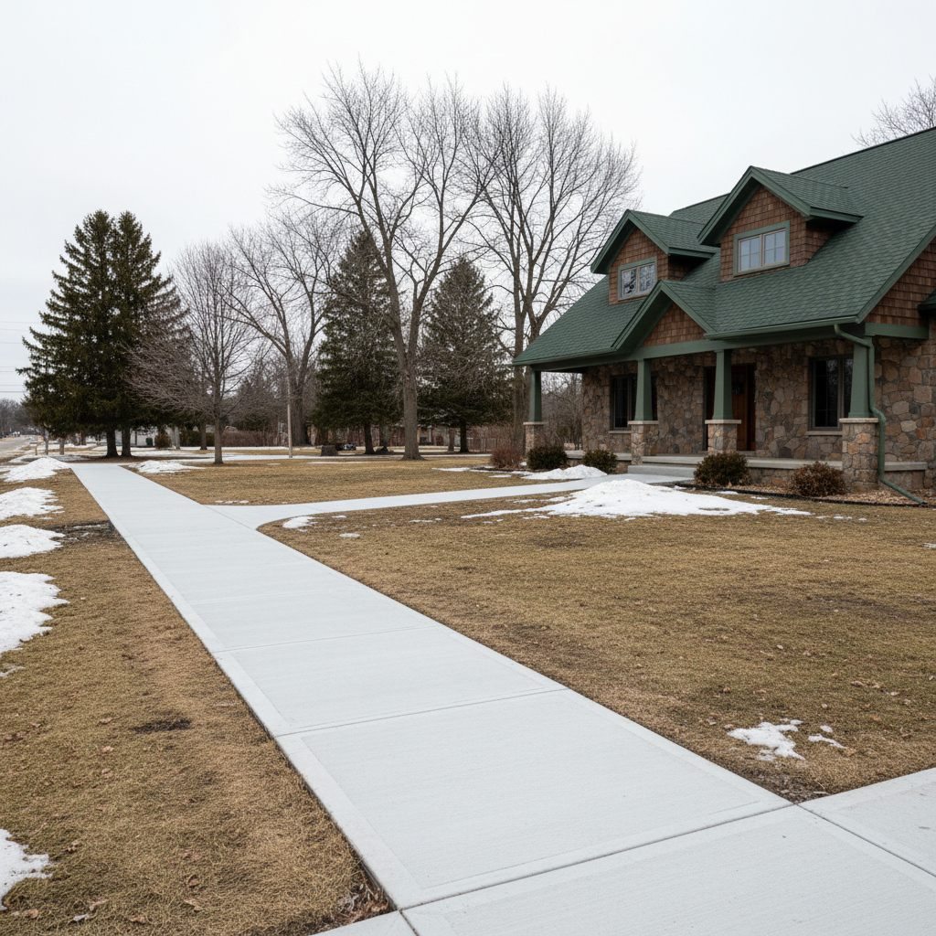 Completed concrete sidewalks work at a residential property in Kingsford, MI