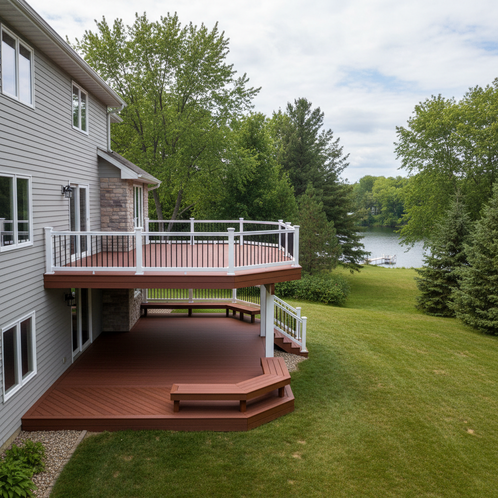 Completed trex decks work at a residential property in Minnetrista, MN