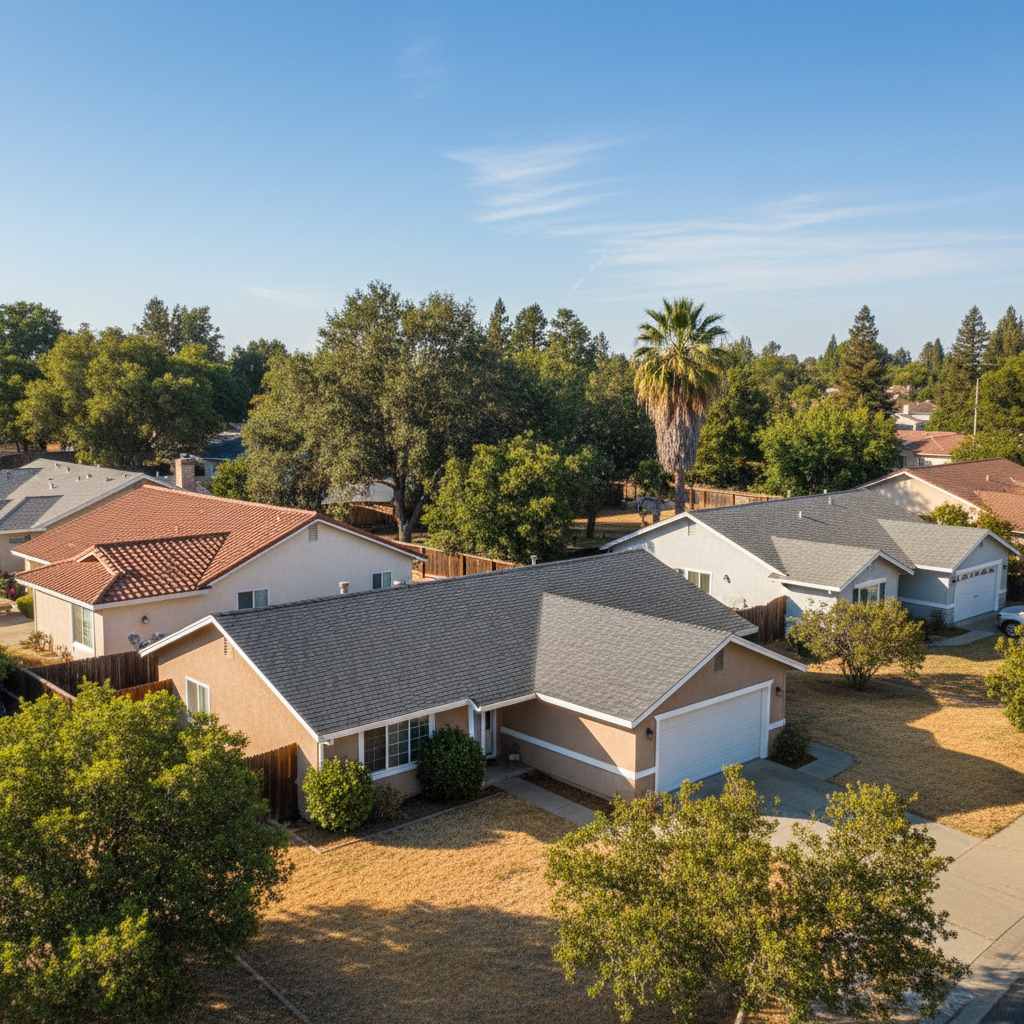 Completed roof repair work at a residential property in Rancho Cordova, CA