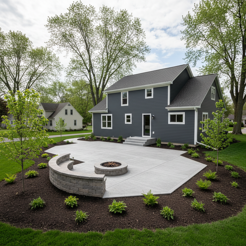 Completed concrete patios work at a residential property in Kingsford, MI