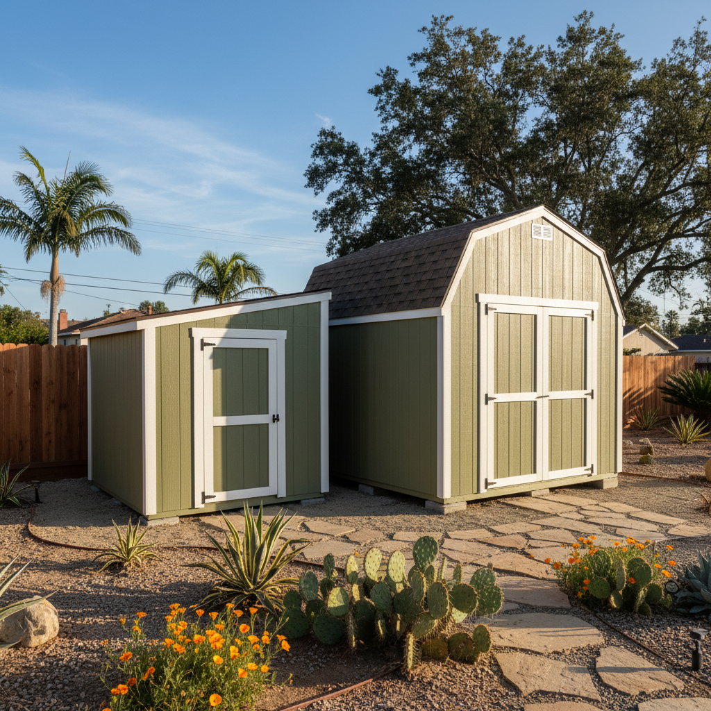 Completed storage sheds work at a residential property in La Mesa, CA