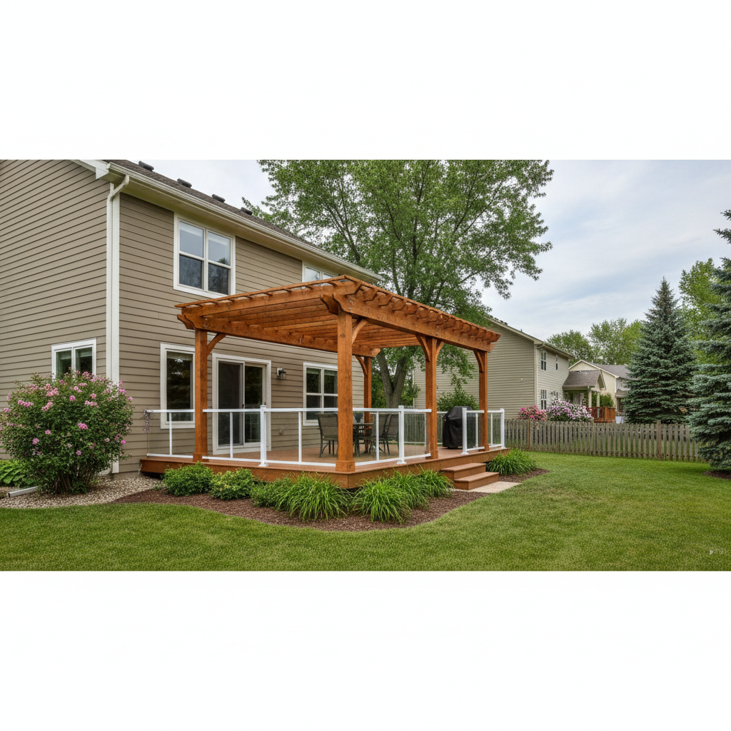 Completed pergola construction work at a residential property in Bloomington, MN