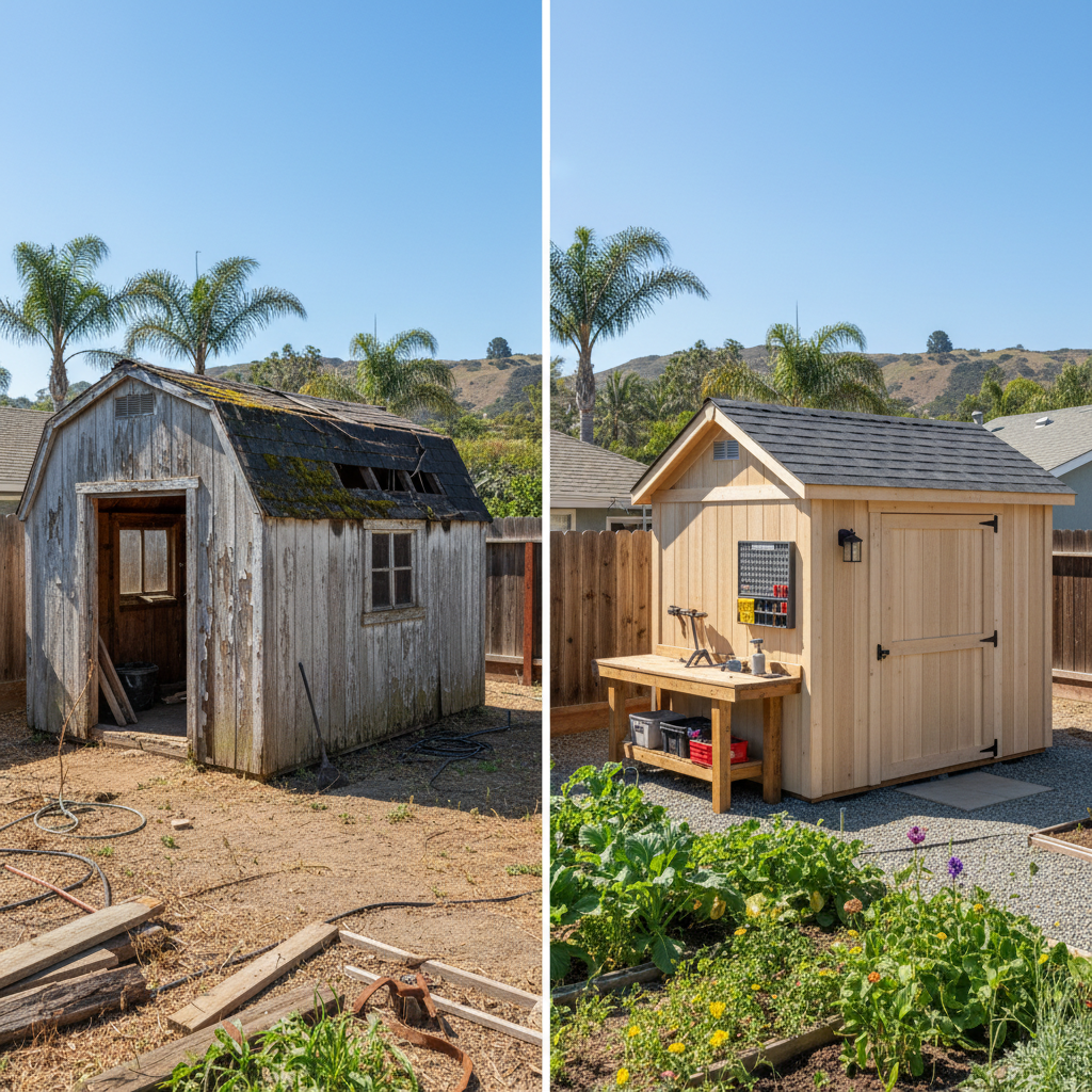 Completed garden sheds work at a residential property in Oceanside, CA