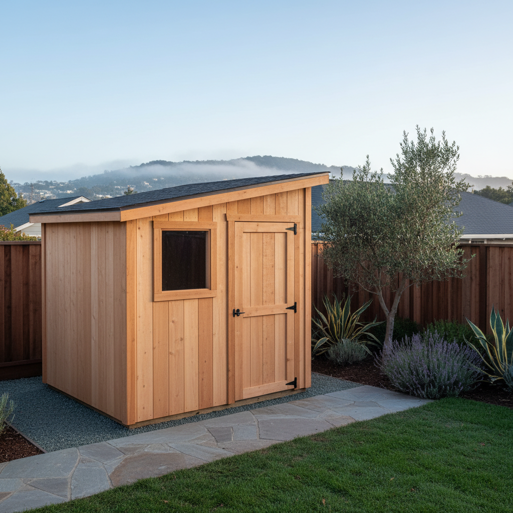 Completed shed delivery and installation work at a residential property in San Francisco, CA