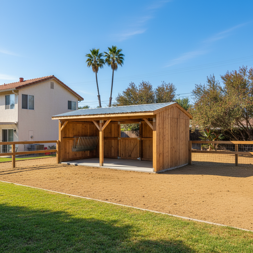 Completed livestock shelters work at a residential property in Pomona, CA