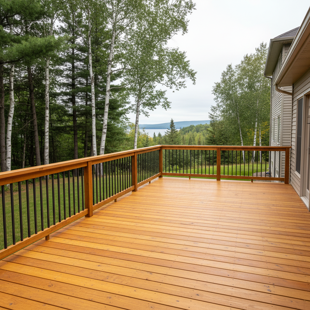 Completed wooden decks work at a residential property in Duluth, MN