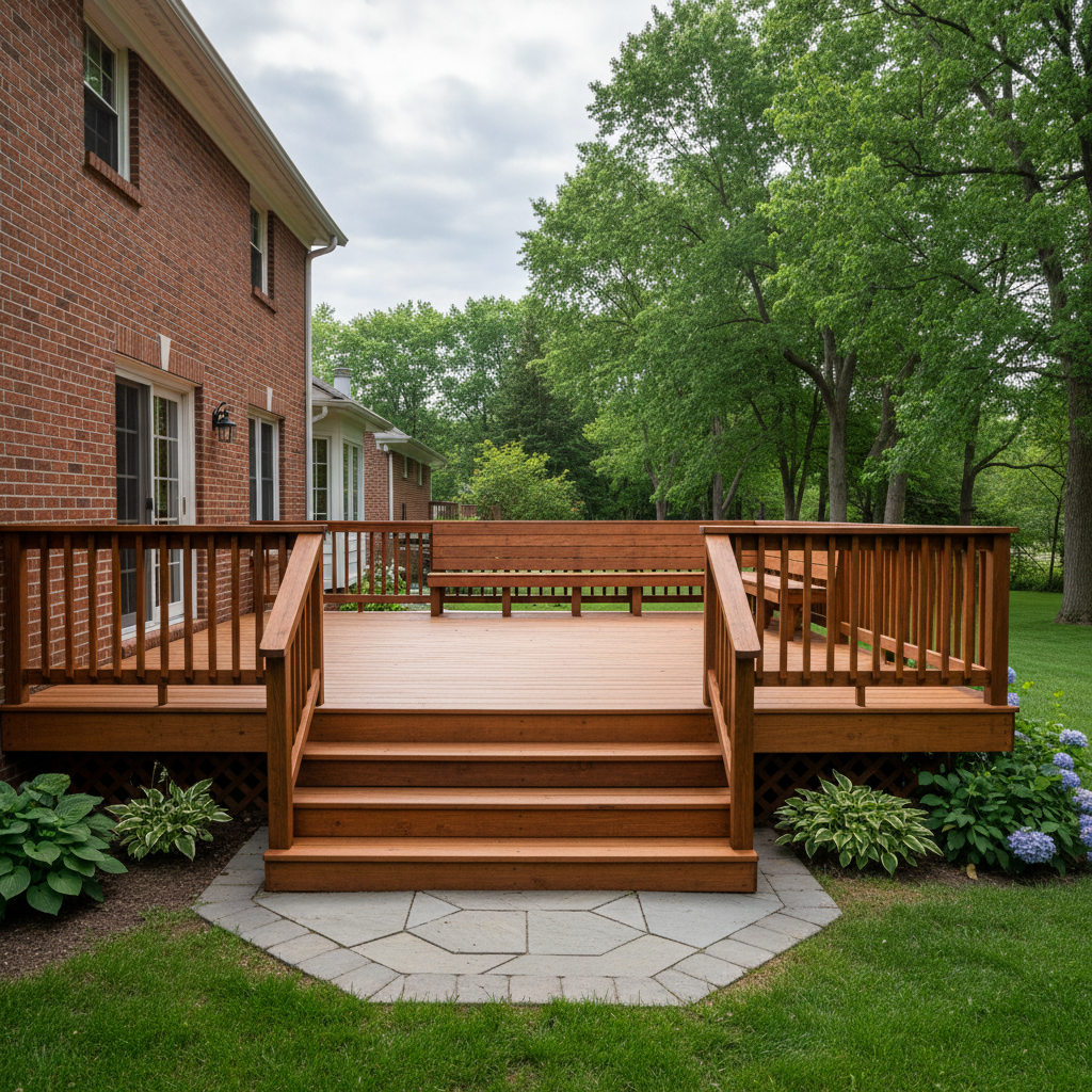 Completed wooden decks work at a residential property in Detroit, MI