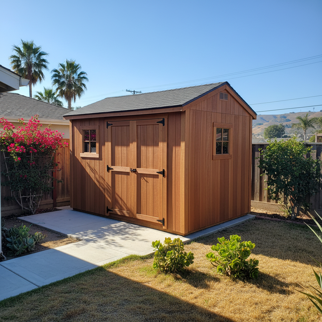 Completed storage sheds work at a residential property in Oceanside, CA