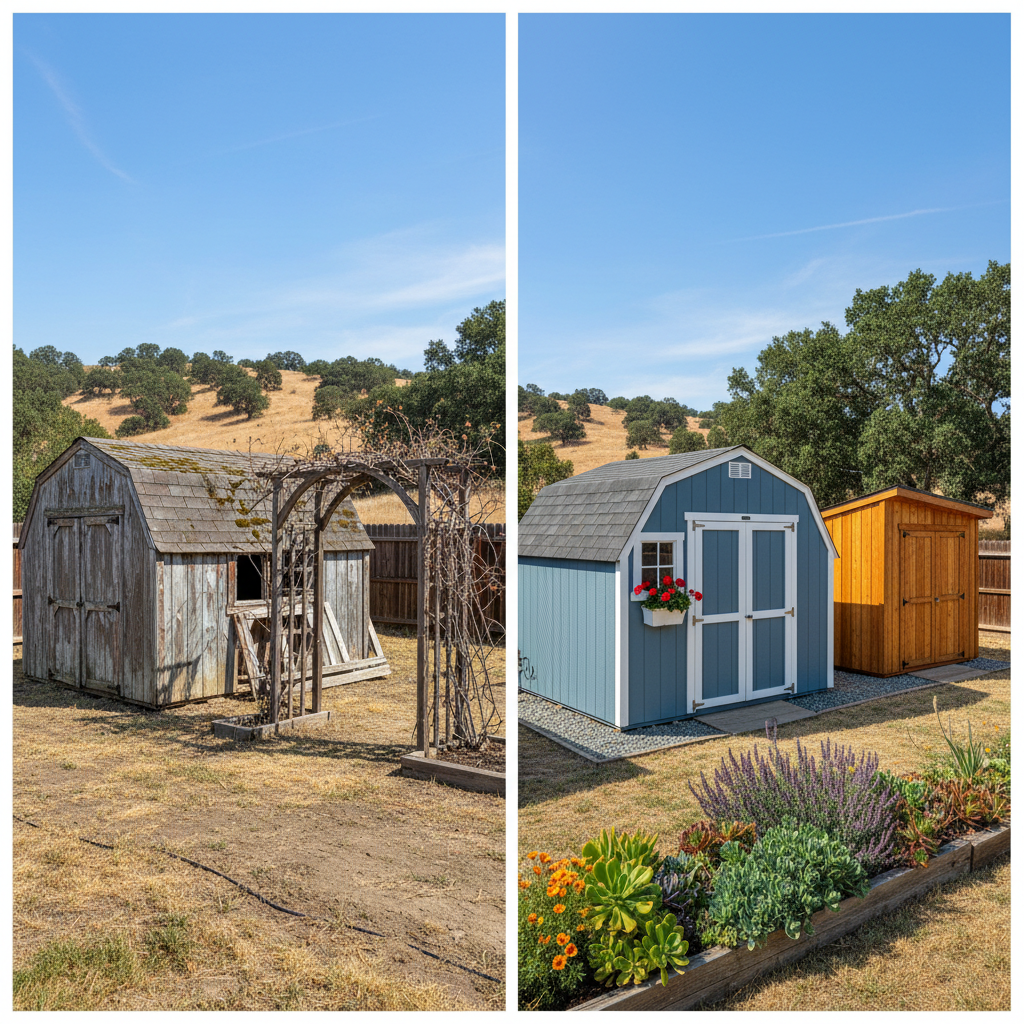 Completed garden sheds work at a residential property in Oakdale, CA