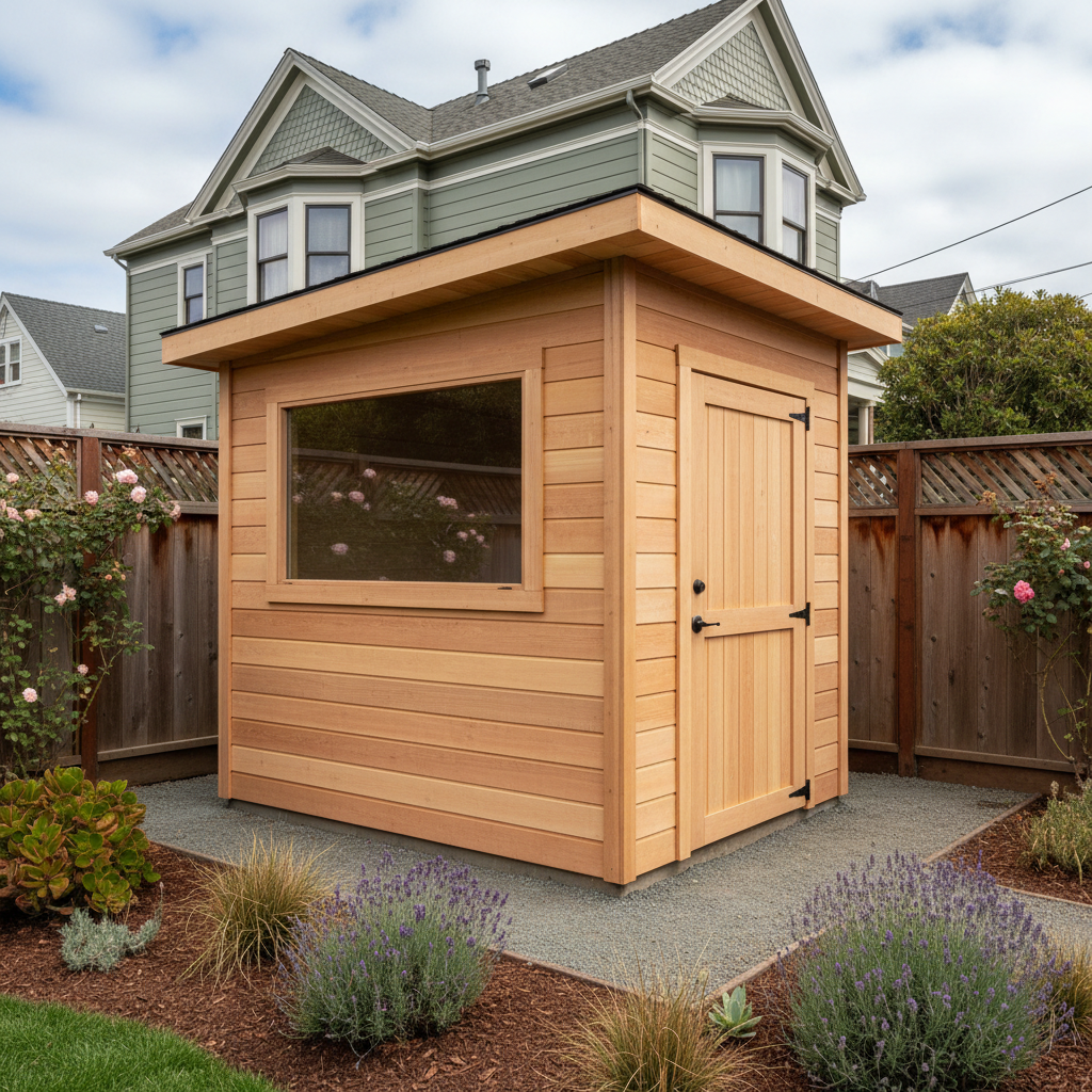 Completed shed delivery and installation work at a residential property in San Francisco, CA