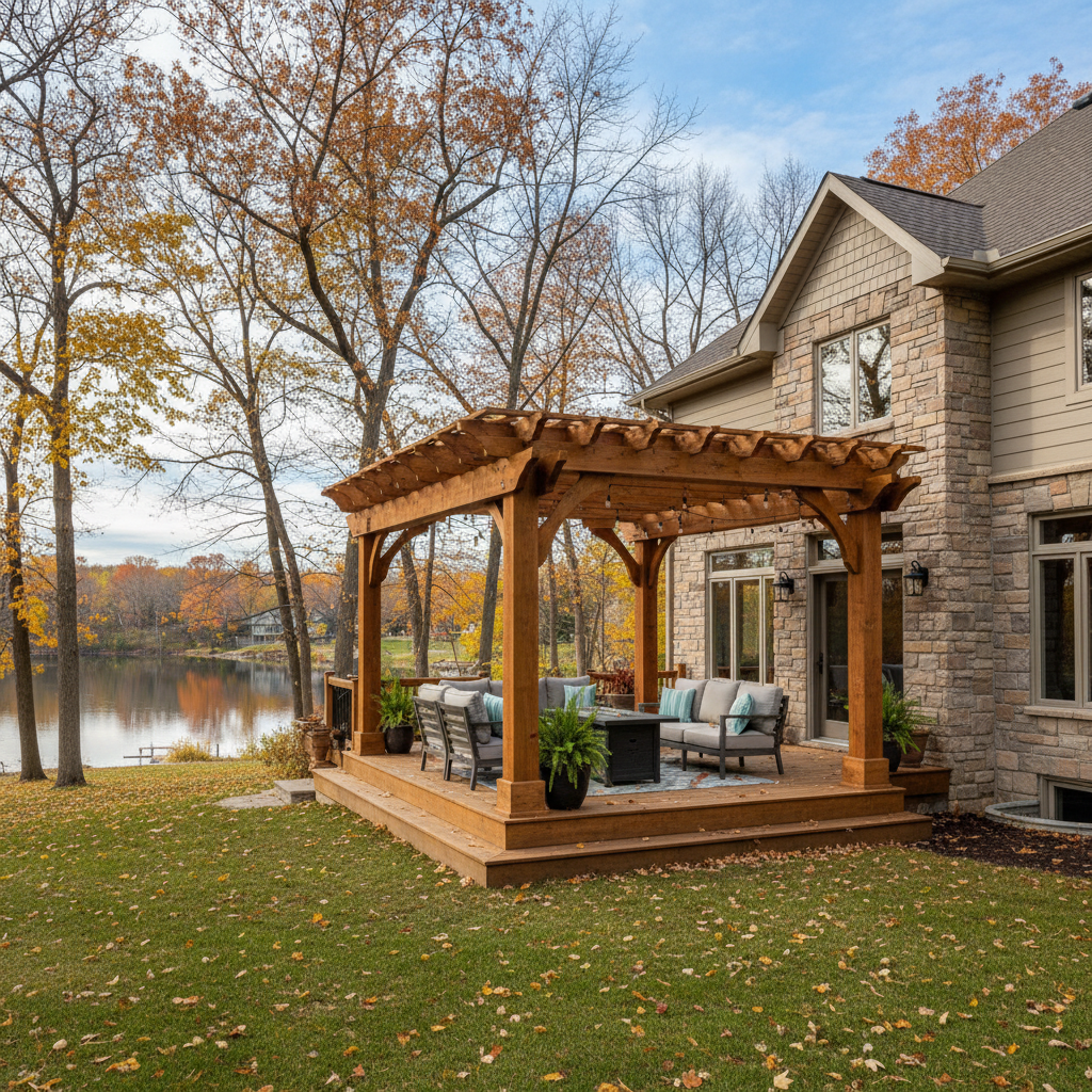 Completed pergola construction work at a residential property in Minnetrista, MN