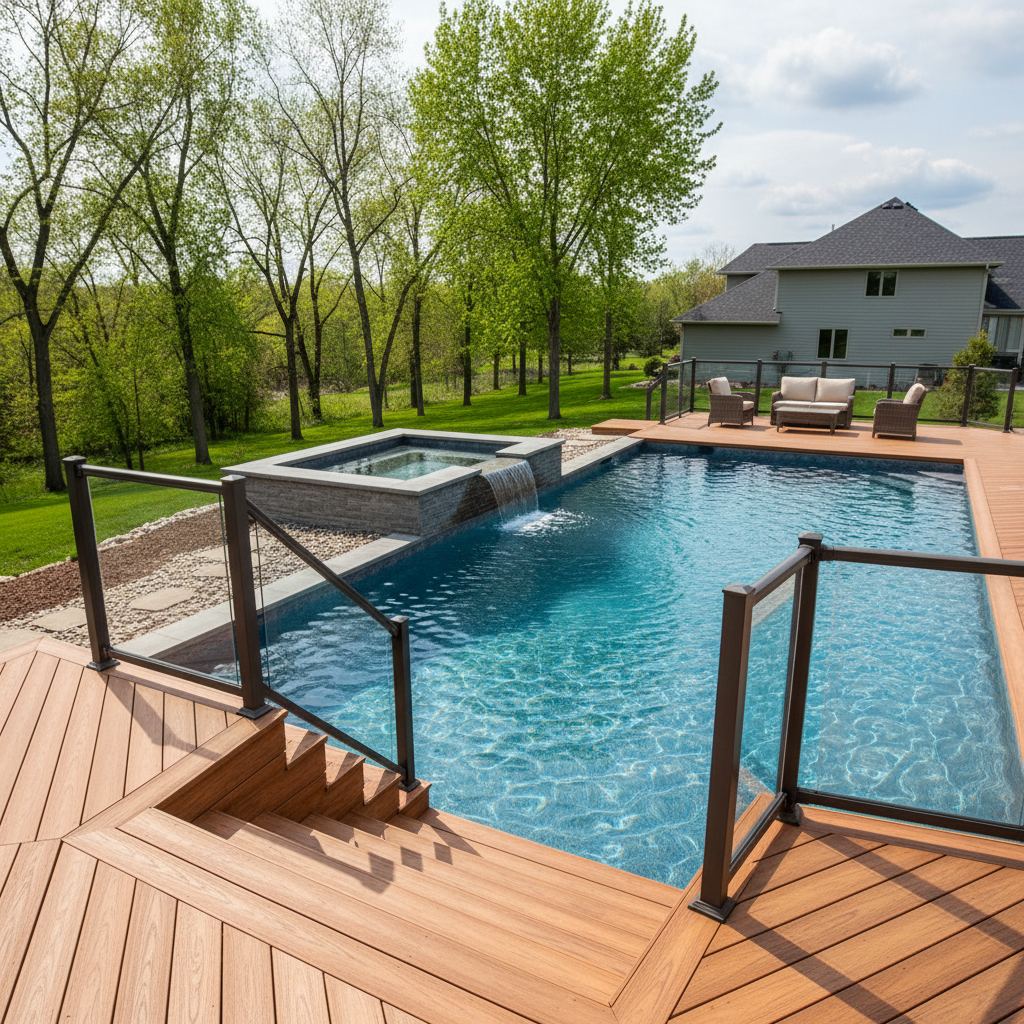 Completed pool decks work at a residential property in Burnsville, MN