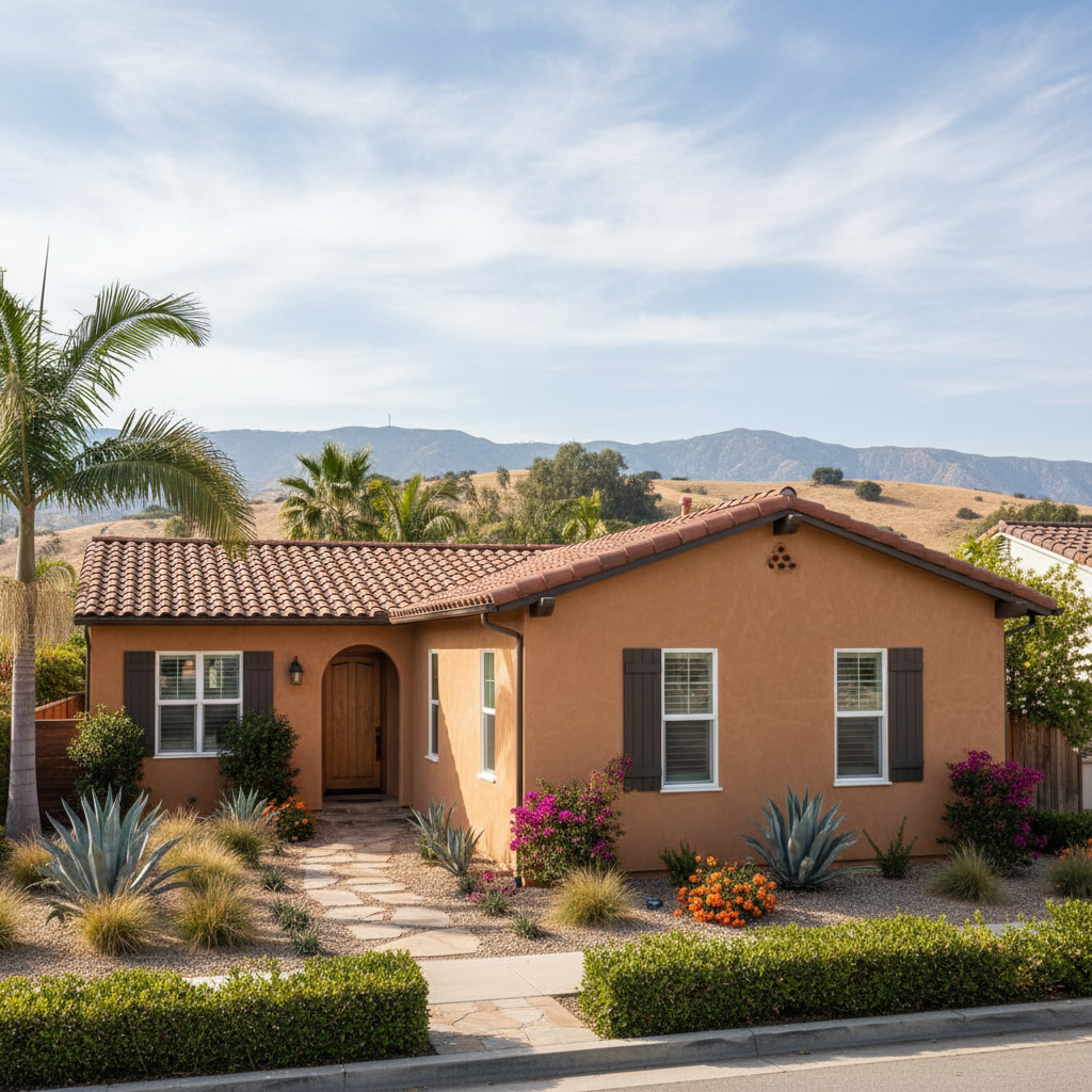 Completed stucco painting work at a residential property in Pomona, CA