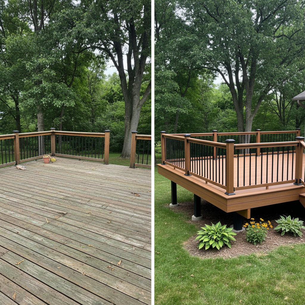 Completed deck construction work at a residential property in Burnsville, MN