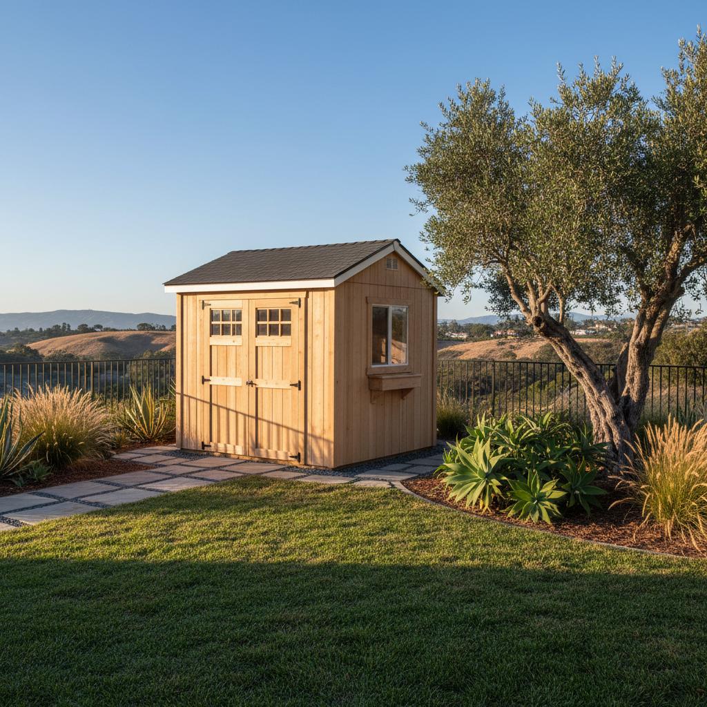 Completed storage sheds work at a residential property in Oceanside, CA