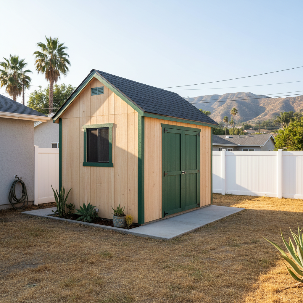 Completed shed delivery and installation work at a residential property in Los Angeles, CA