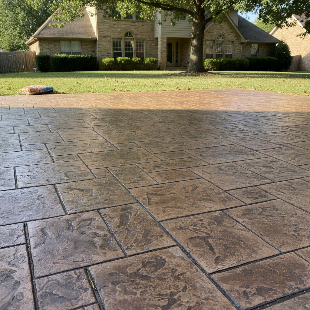 Completed stamped concrete work at a residential property in Aurora, MO
